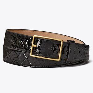 Tory Burch $198 1" T MONOGRAM PATENT BELT Black M L